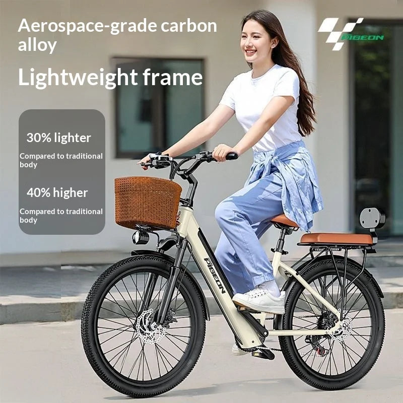 24-inch wear-resistant tire electric bike, 400W 36V30AH capacity battery electric bicycle, adult ebike with basket and rear seat