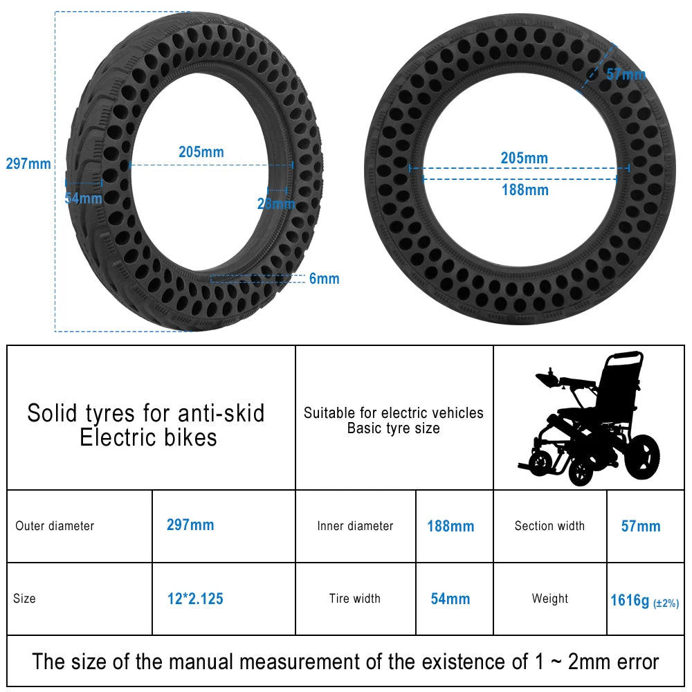 12 Inch Tyre 12 1/2x2 1/4 (57-203)For E-Bike Scooter 12x2.125 Tire Electric Scooter Balancing Hoverboard Honeycomb Soild Tyre
